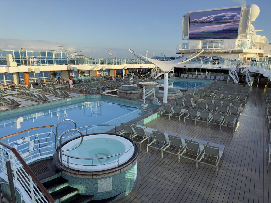 Sky Princess main Pool area. A great place to hang out on our western Caribbean cruise 