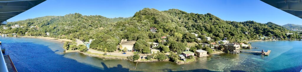 Panoramic view of Roatan - Coxen Hole  - from our stateroom, second and most impressive port of call on our Western Caribbean Cruise