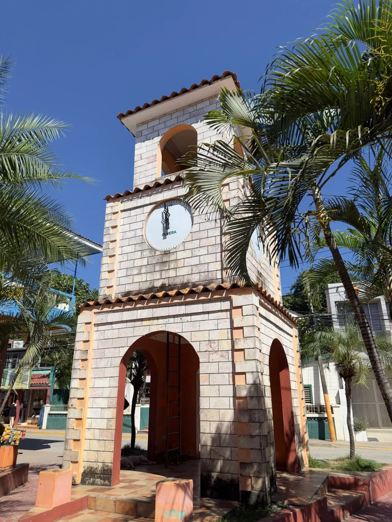 Clock tower in downtown Coxen Hole, Honduras