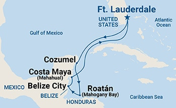 Western Caribbean cruise itinerary sailing from Fort Lauderdale to four ports of call.