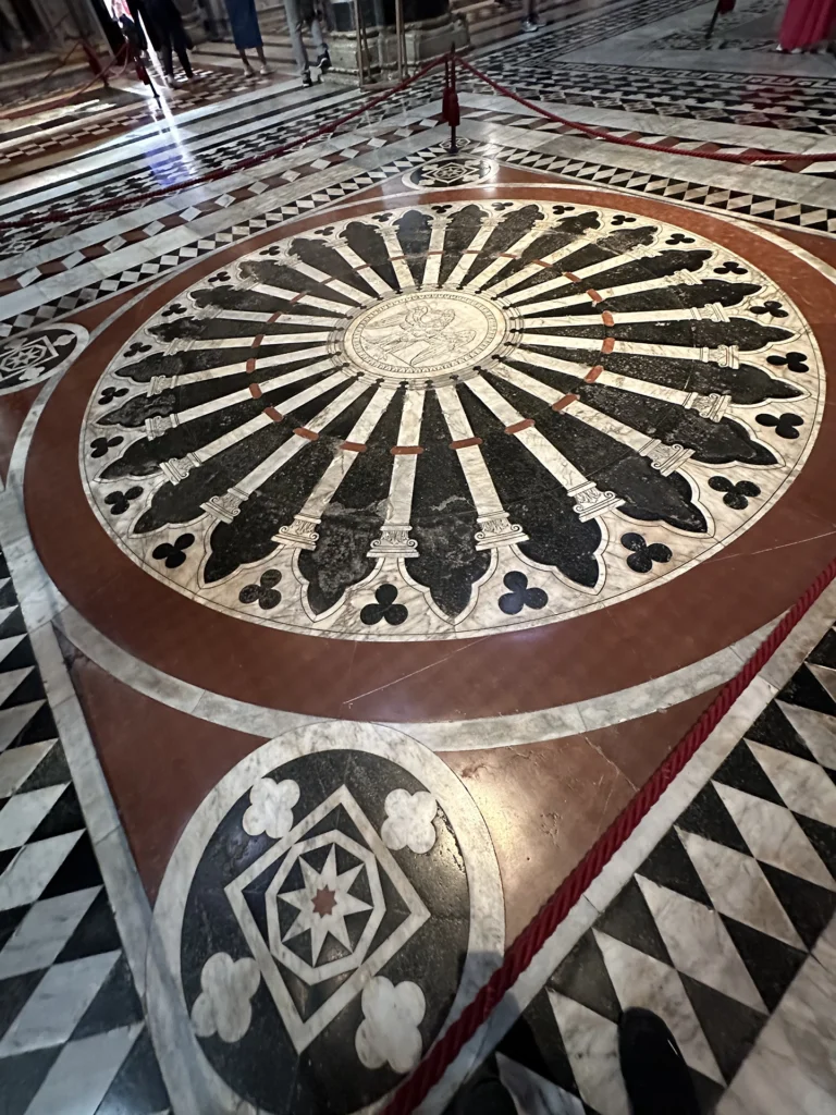 Each tile on the floor features a distinct and intricate design.