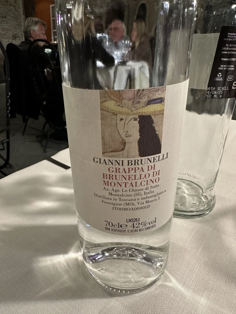 We were treated to a bottle of Brunello grappa.