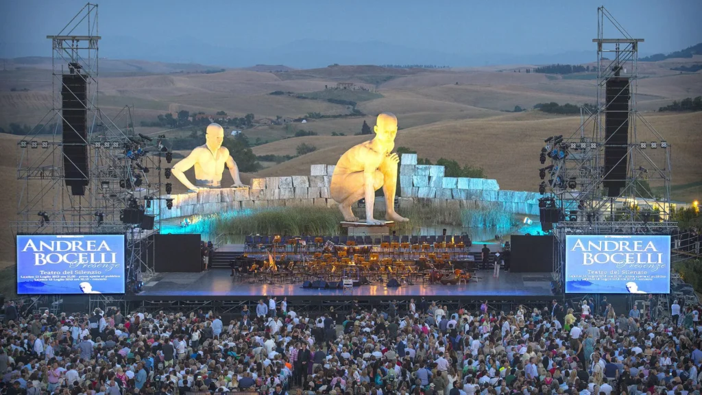 Andrea Bocelli performing live with orchestra at Feria San Marcos in Aguascalientes Mexico