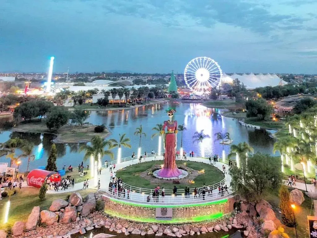 Panoramic view of Isla San Marcos at night during Feria San Marcos in Aguascalientes Mexico