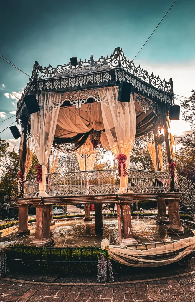 Ornate pavilion at Jardín de San Marcos during Feria San Marcos in Aguascalientes Mexico