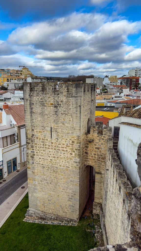 Stone tower of Loulé Castle rising above the historic centre in Portugal.